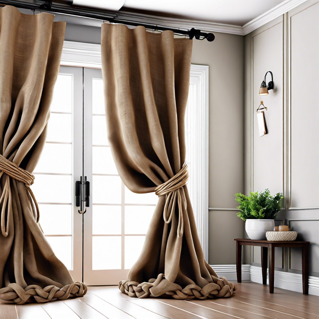tied up burlap curtains