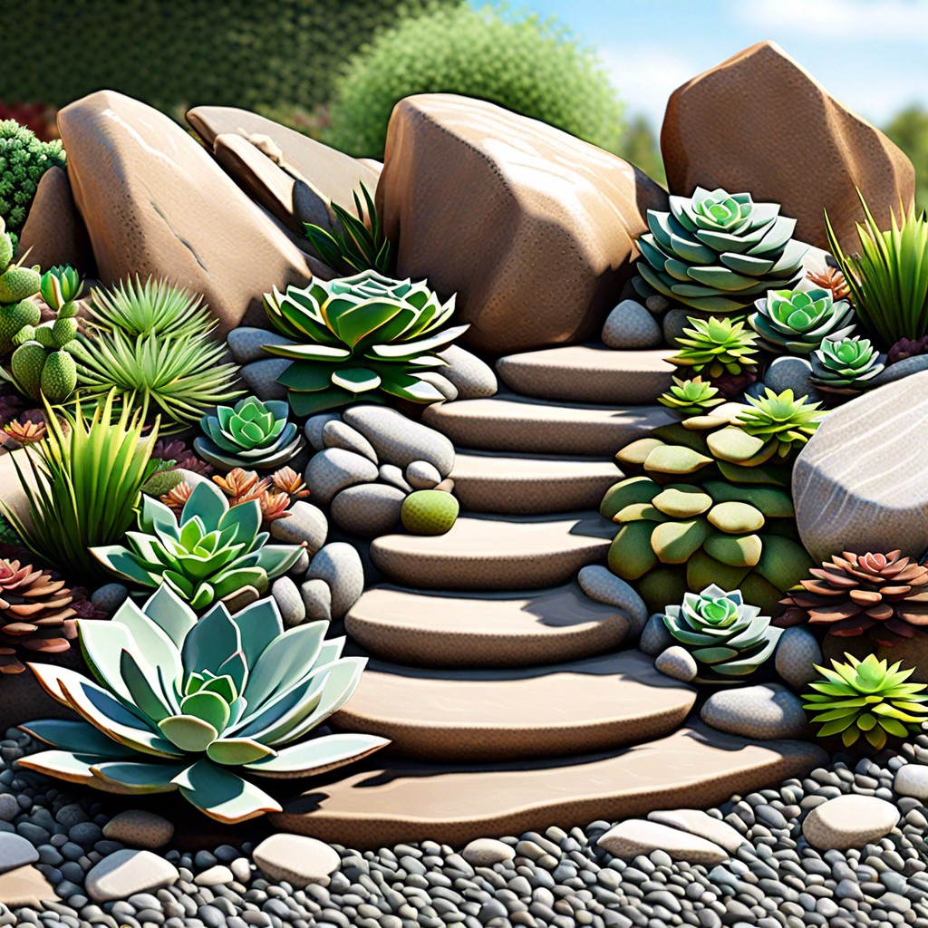tiered rock garden with succulents