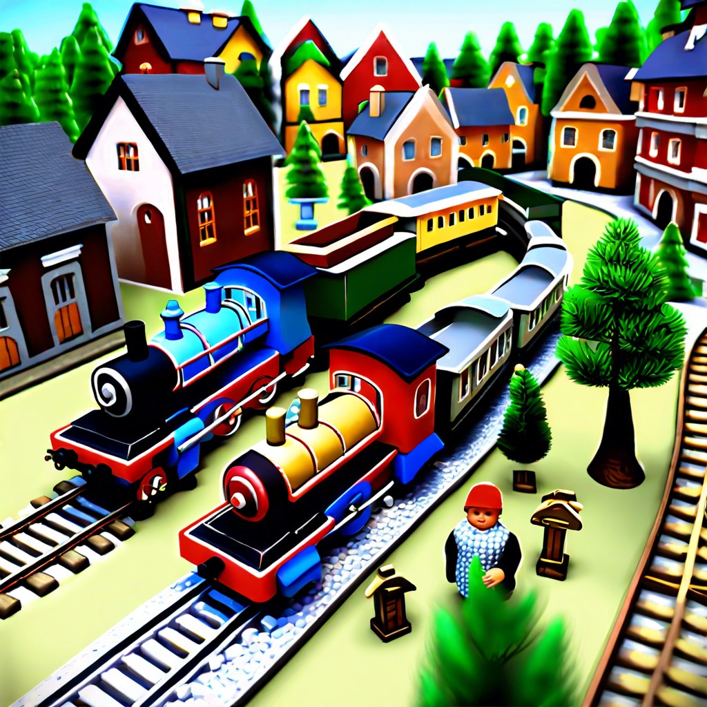 toy train village with moving trains and mini houses