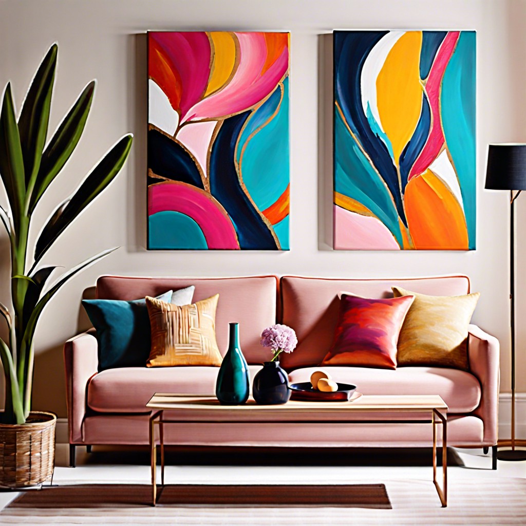 trio of elongated canvas paintings