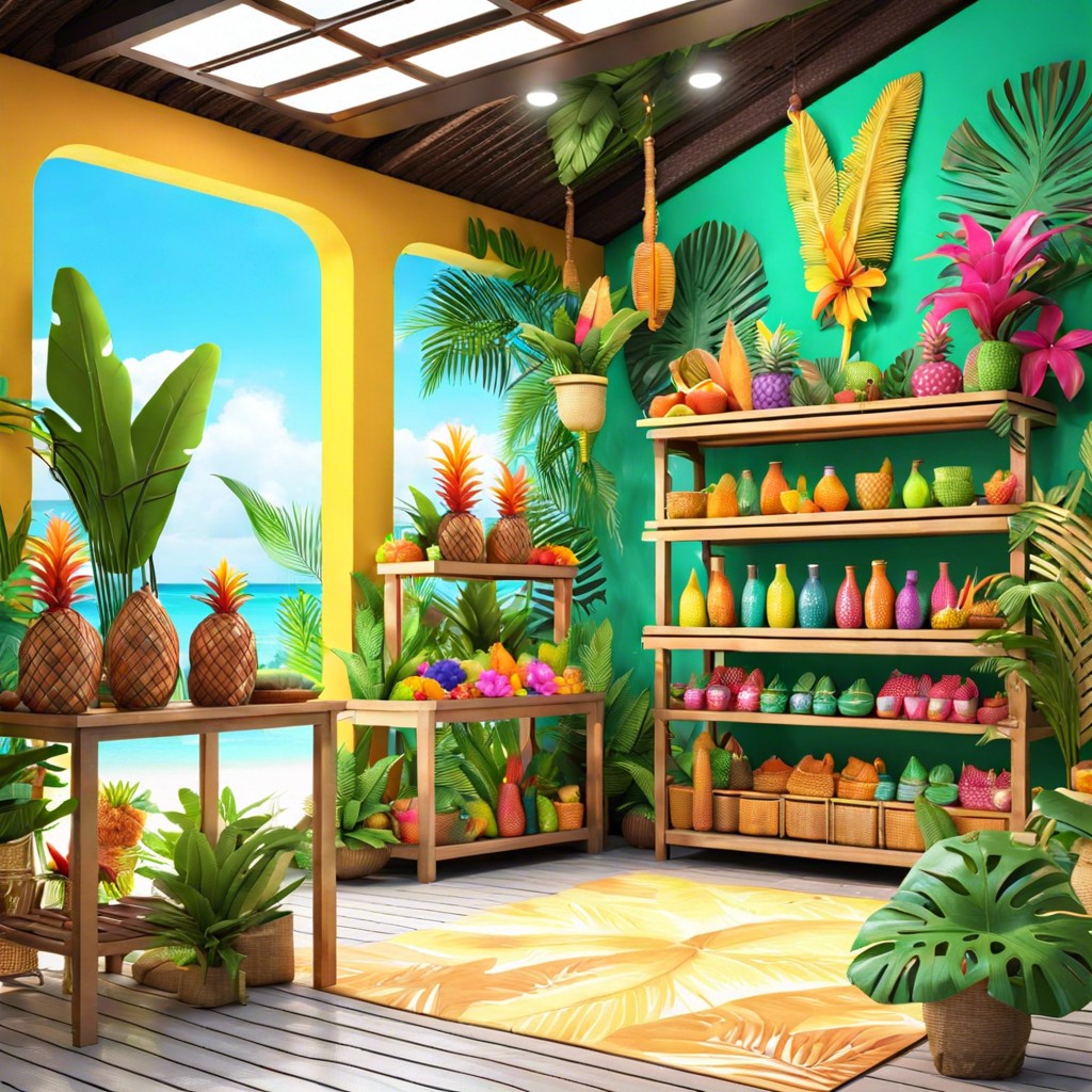 tropical paradise with lush greenery colorful flowers and bright parrots or flamingos