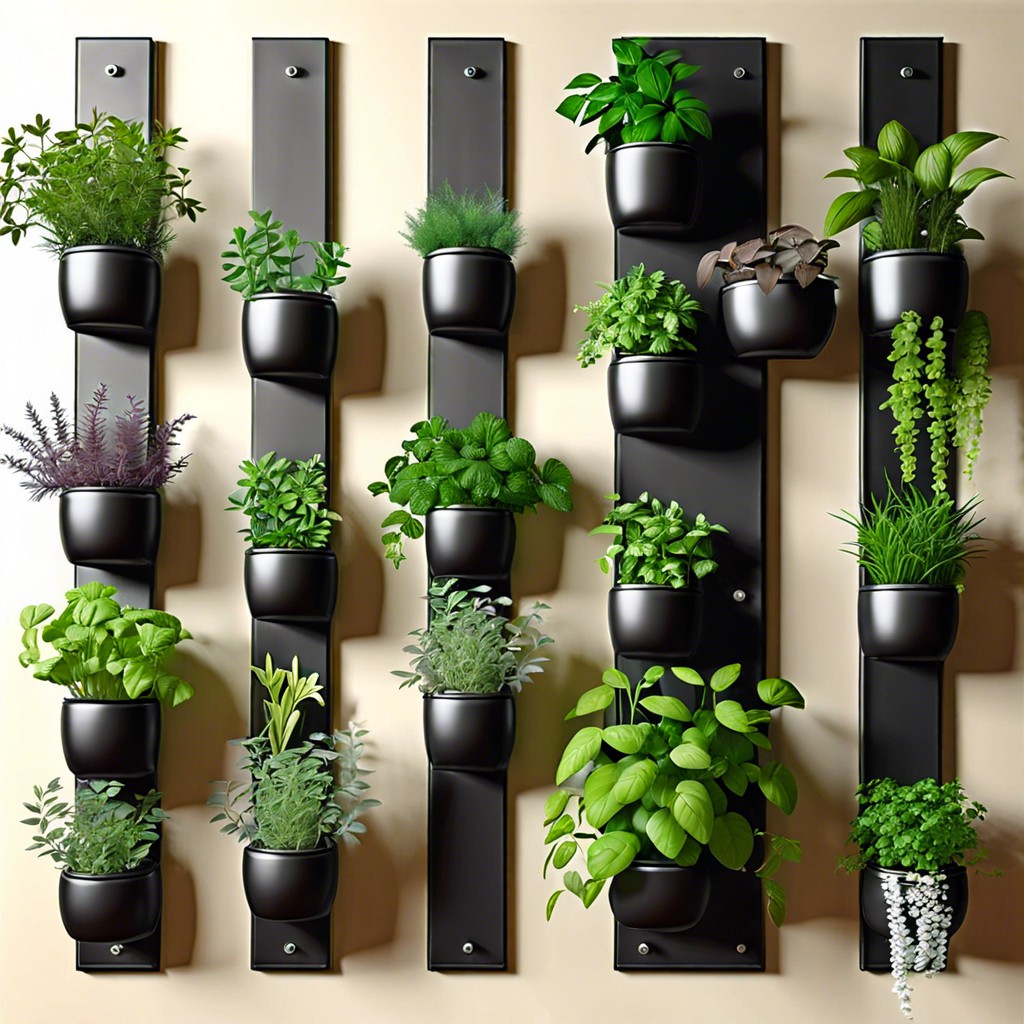 vertical herb garden with geraniums