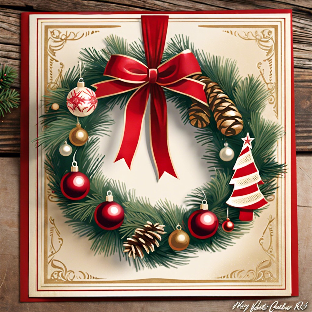 vintage christmas card wreath