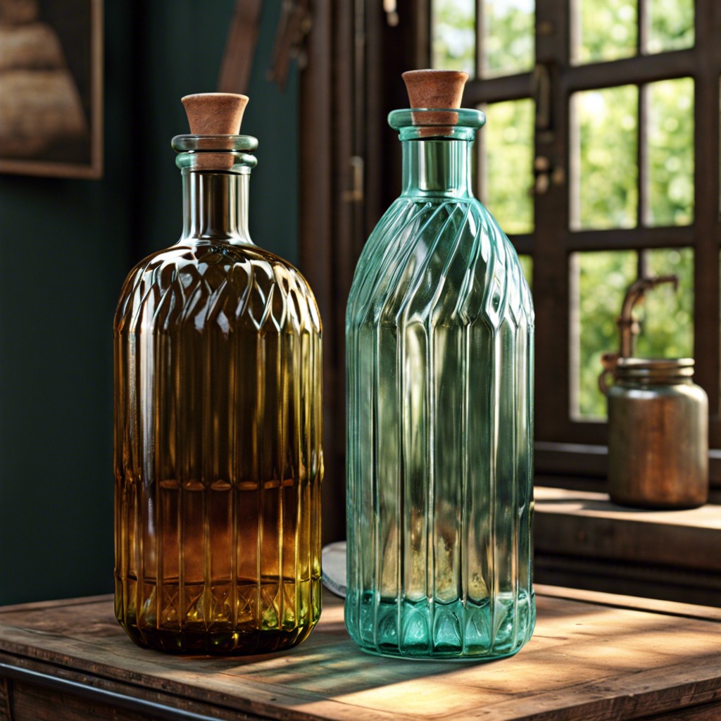 vintage glass bottles collection on sill