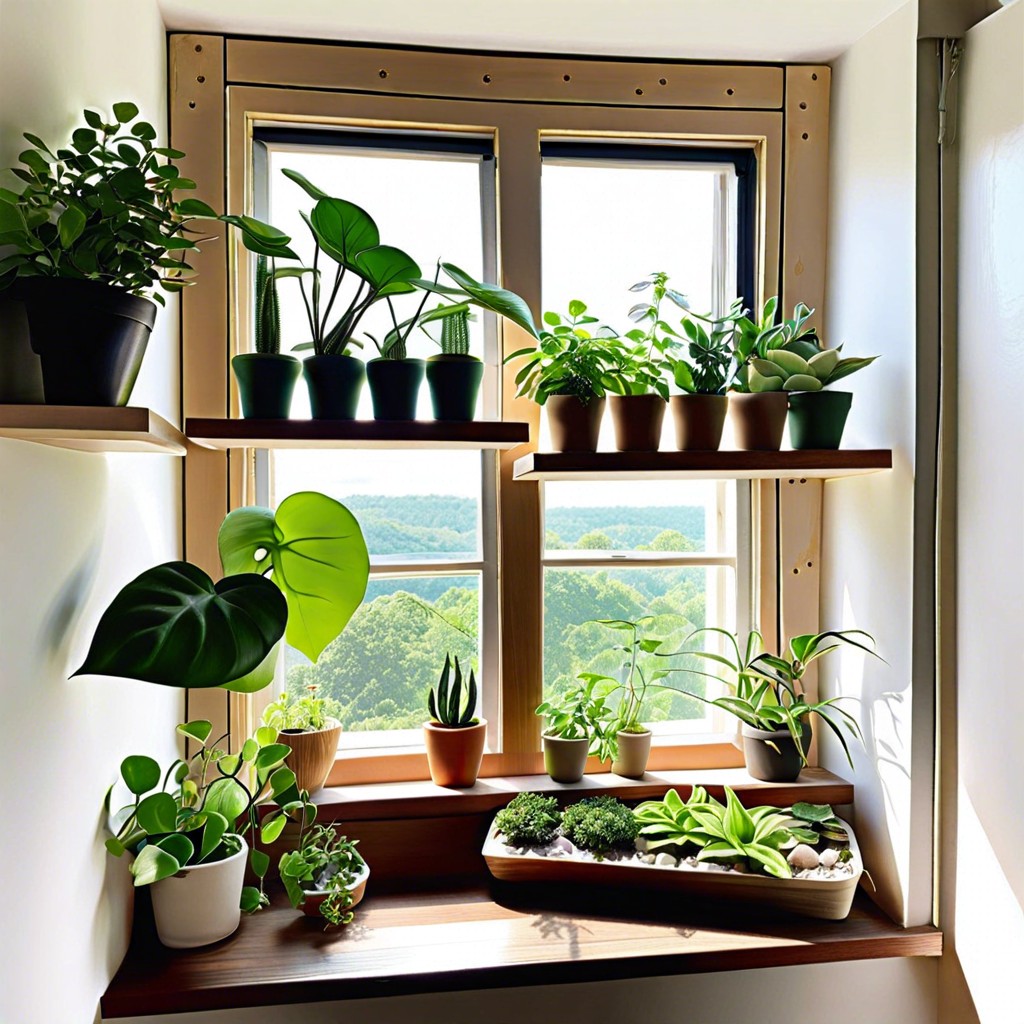 window frame plant shelves