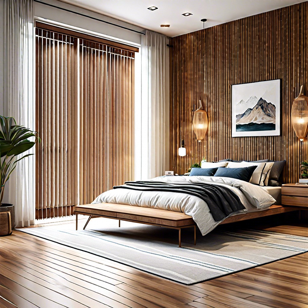 wooden blinds with drapery panel