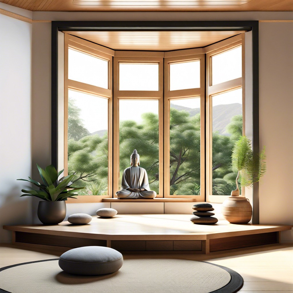 zen meditation corner with floor pillows and calming decor