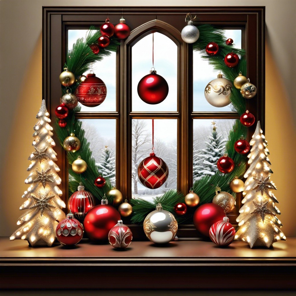 antique window christmas ornament display