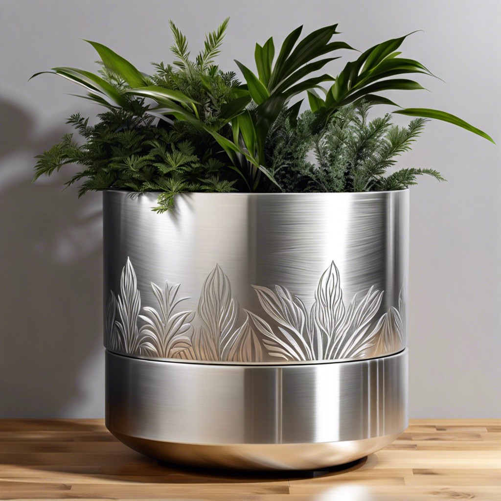 brushed aluminum with etched nature patterns