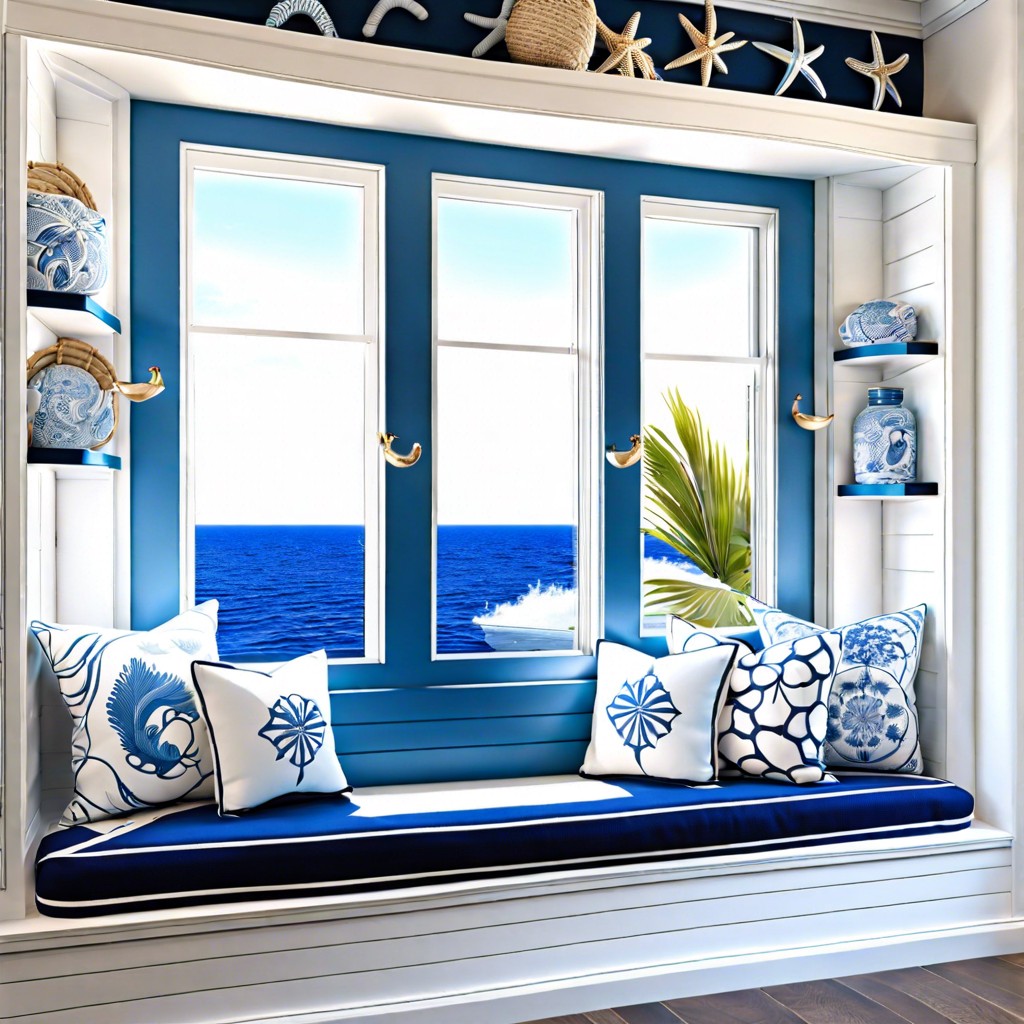 coastal theme with blue and white decor