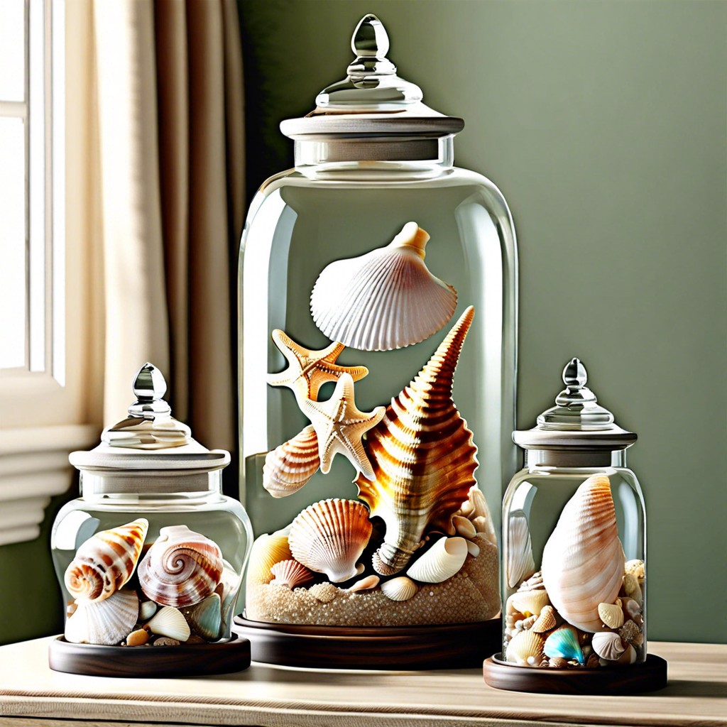 decorative glass jars with seashells