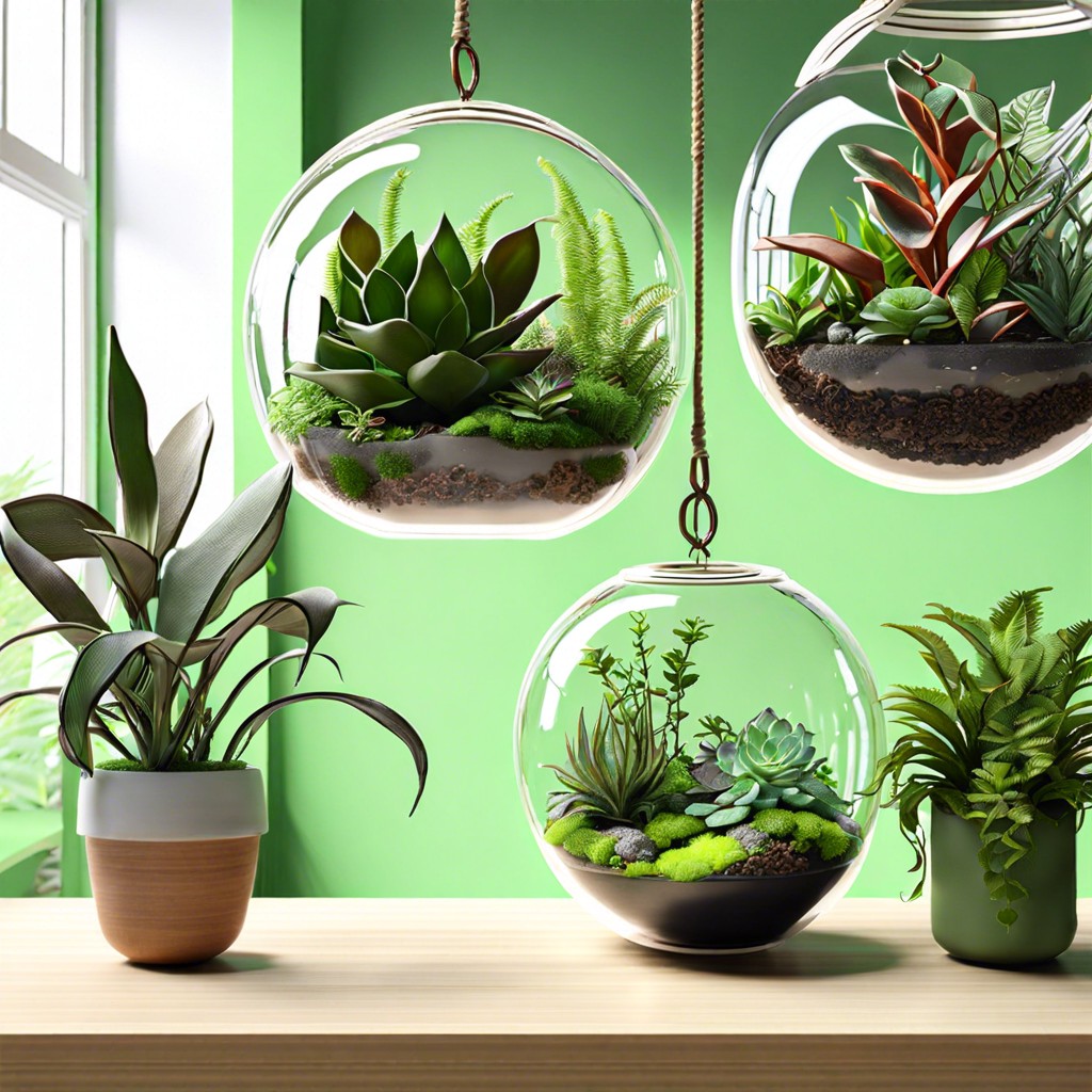 hanging plants and terrariums