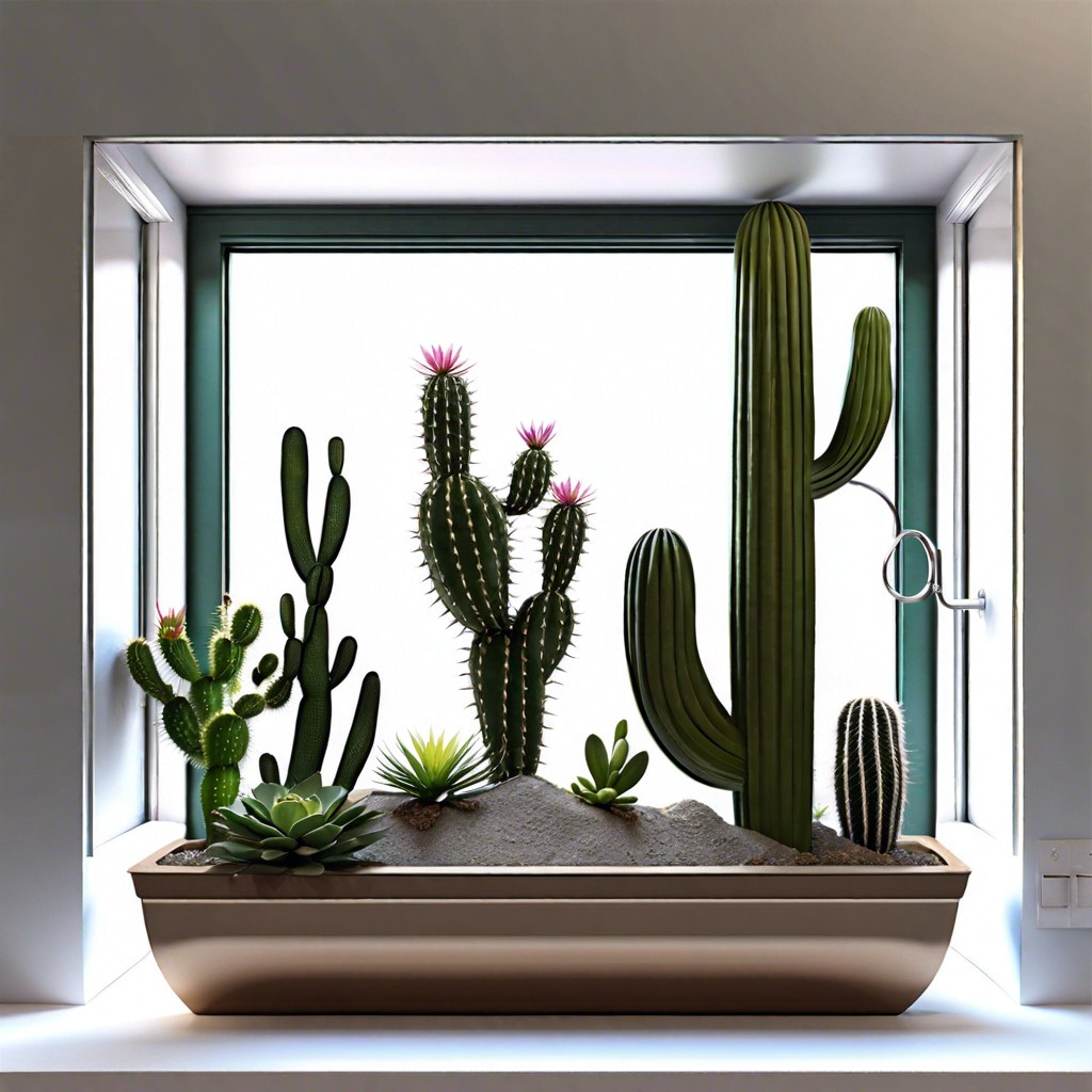 indoor window box with cacti