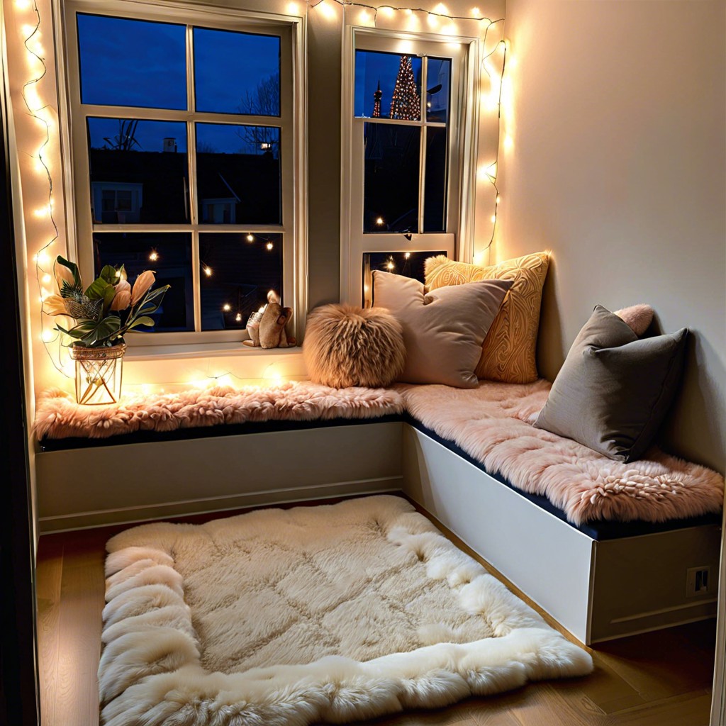 plush rug and fairy lights