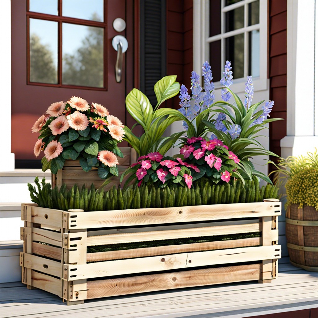 rustic wooden crate planter