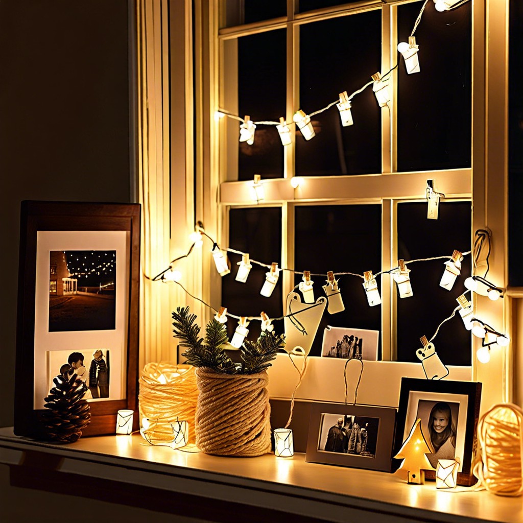 string lights with photo clips