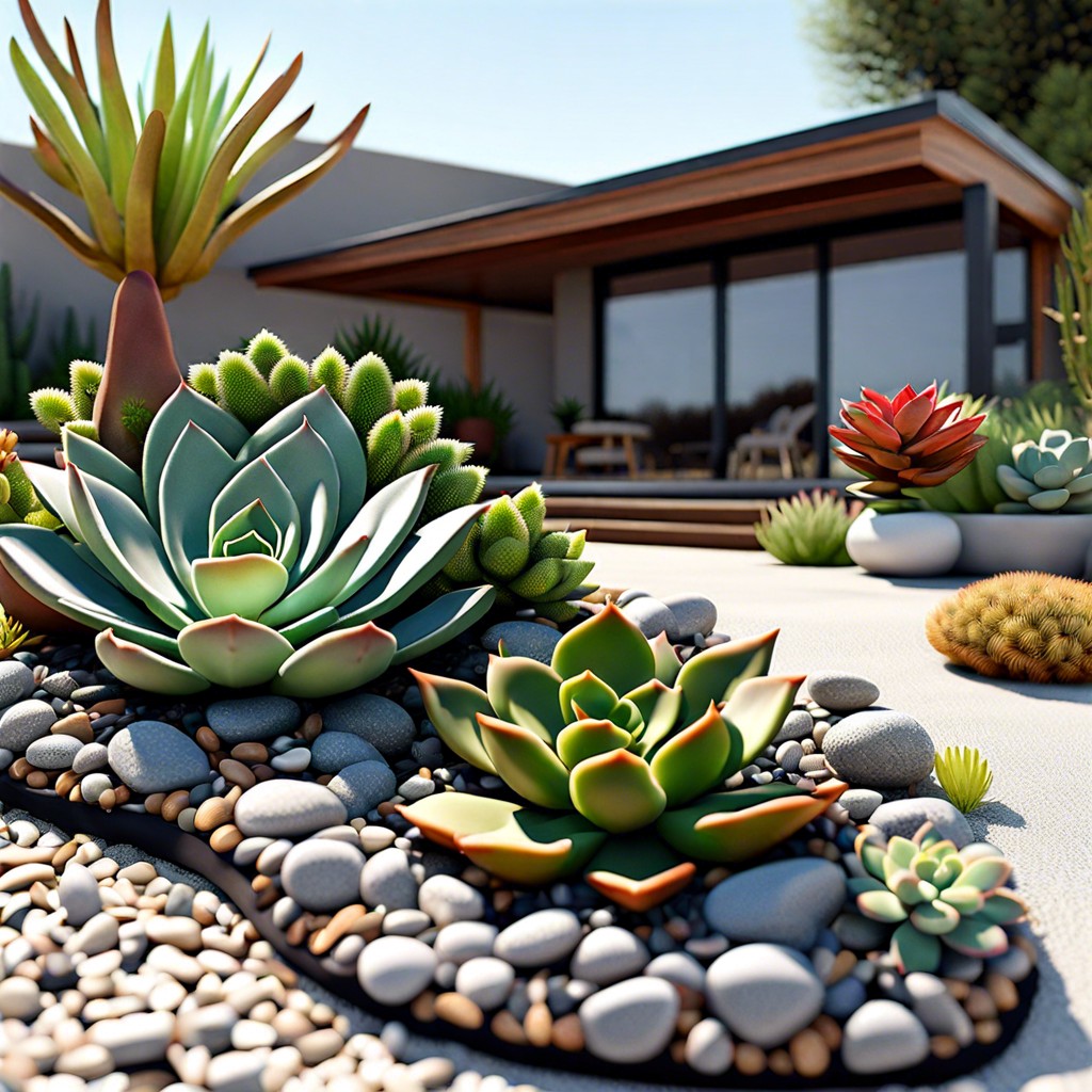 succulent garden with pebble base