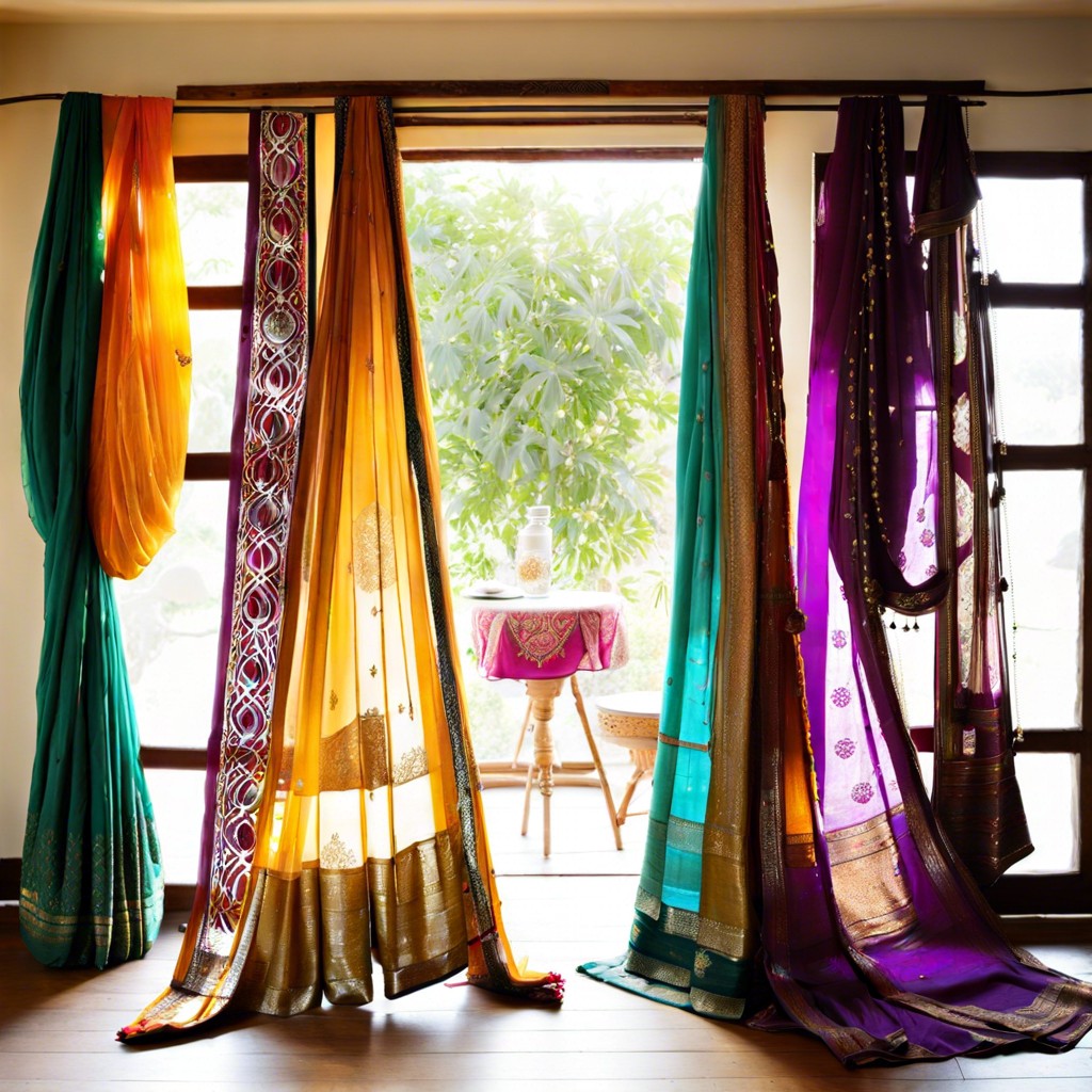 vintage saris as drapes