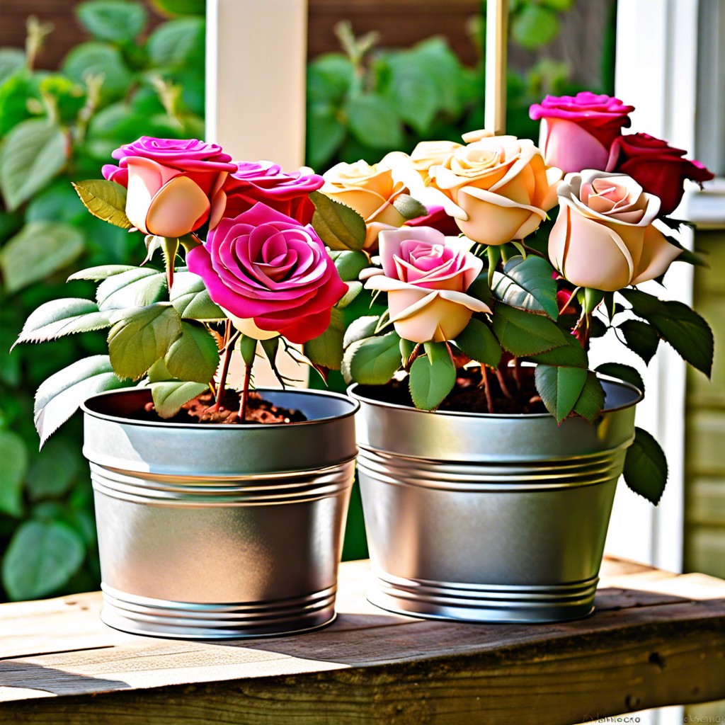 vintage tin planters with roses