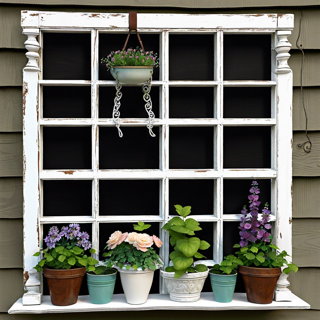 window frames used as garden trellises