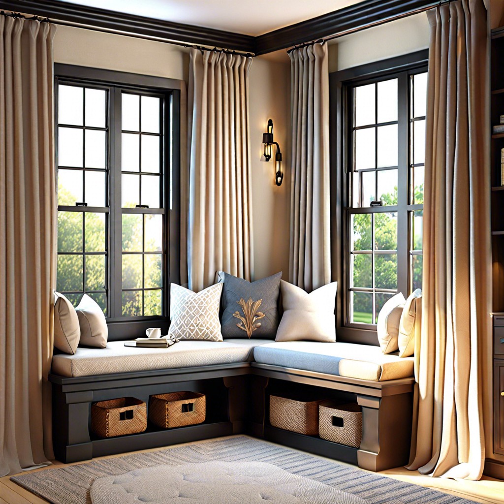 window seat with curtains