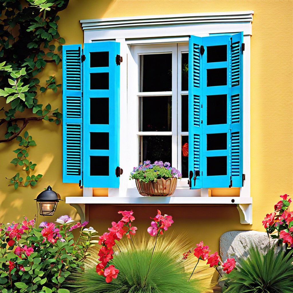 shuttered windows with bold colors