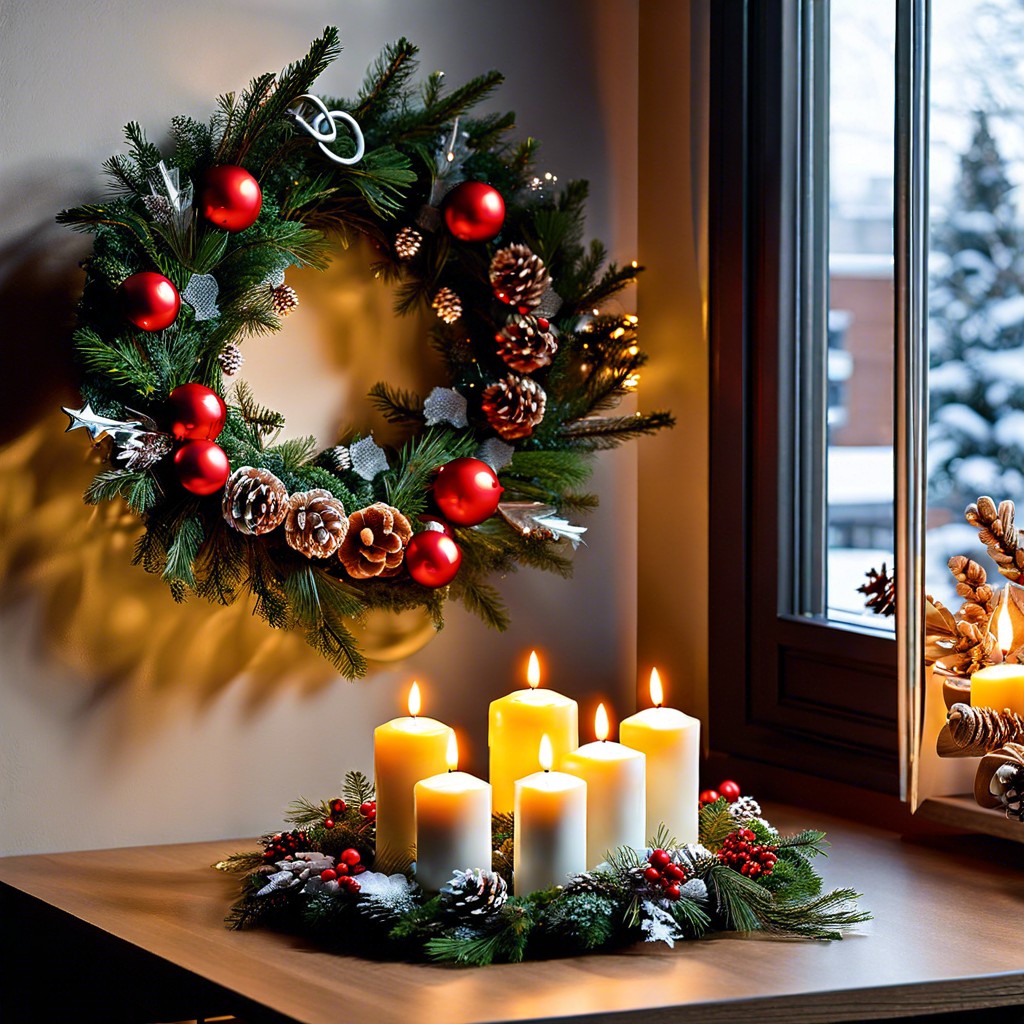 wreath with battery operated candles