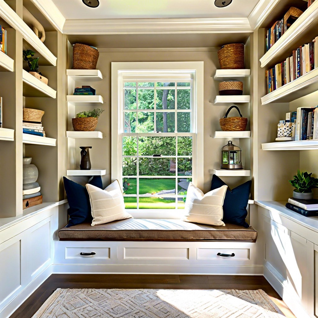 cozy reading nook with built in shelves