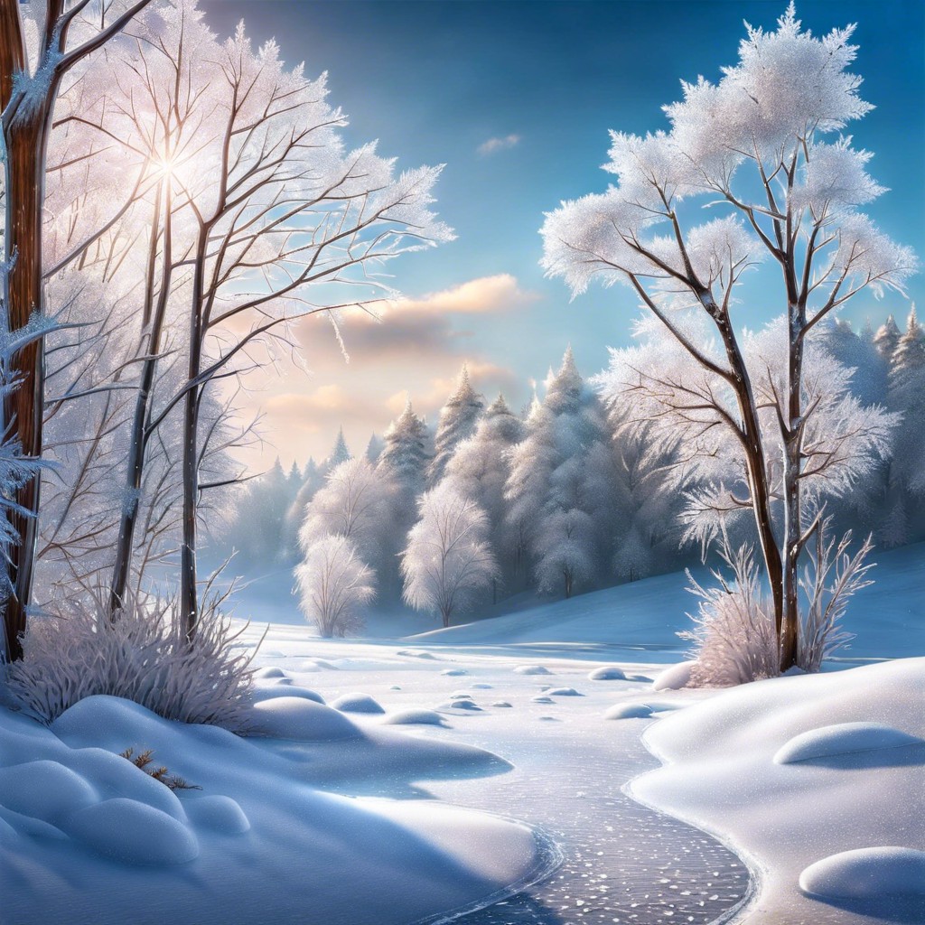 frozen winter landscape with glittering ice