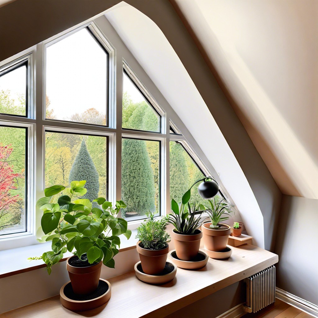 mini indoor garden with plant shelves