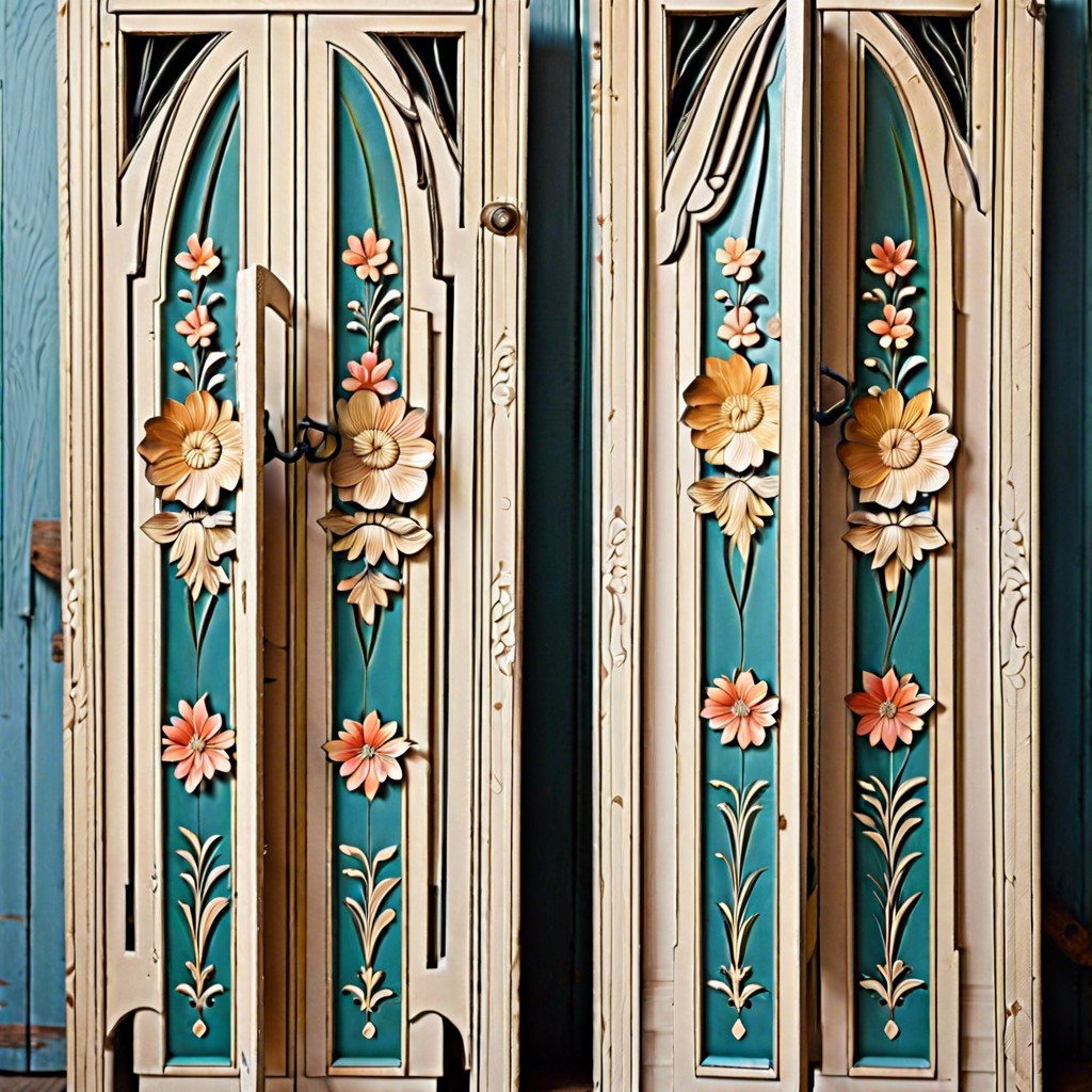 vintage louvered shutters with artistic patterns