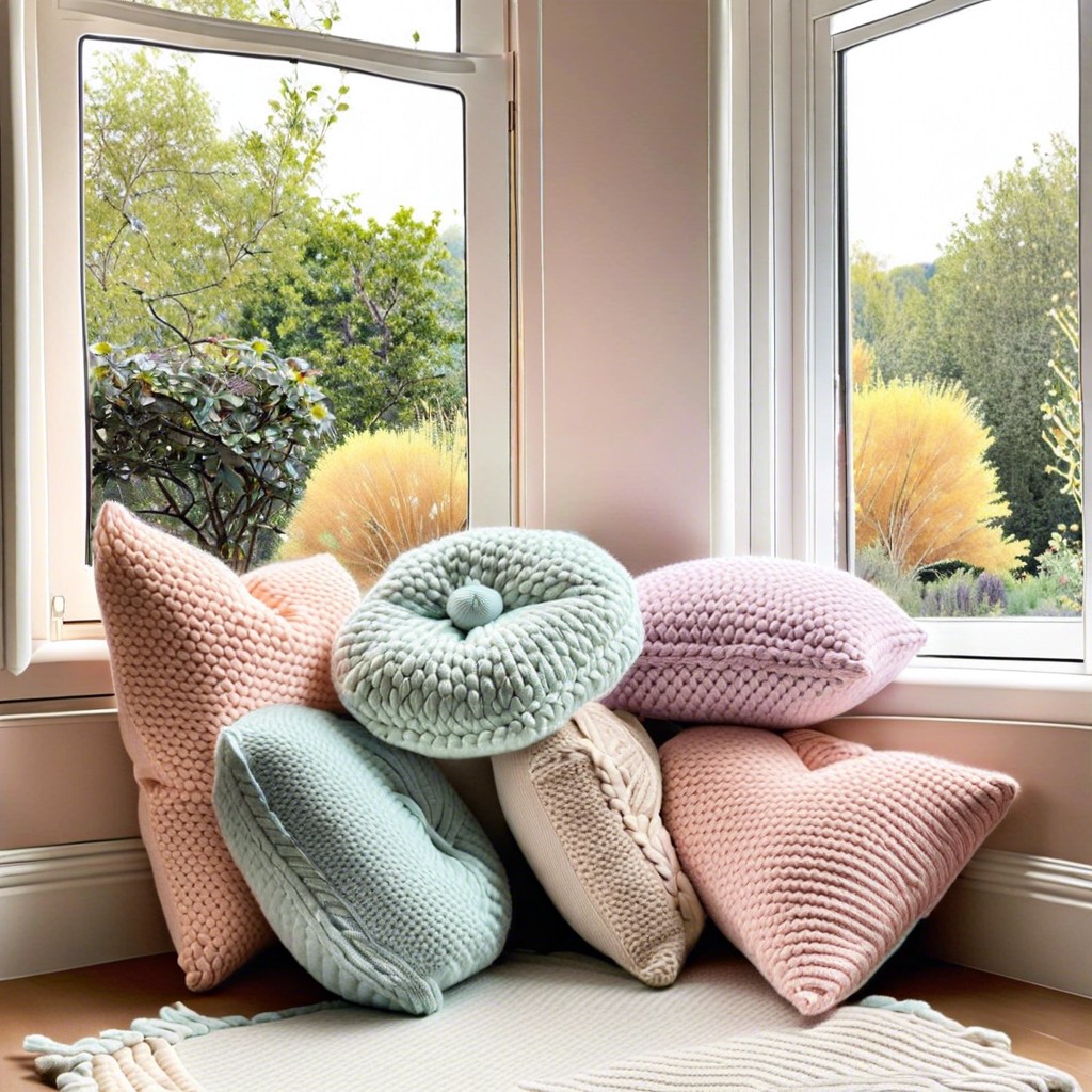 knit cushions in pastel colors