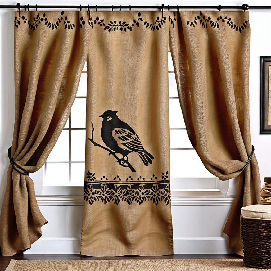 rustic burlap with stencil art