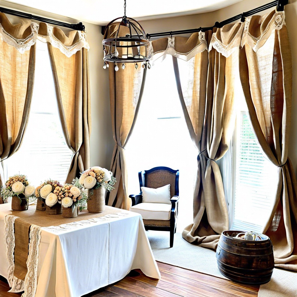 rustic burlap drapes with lace insets