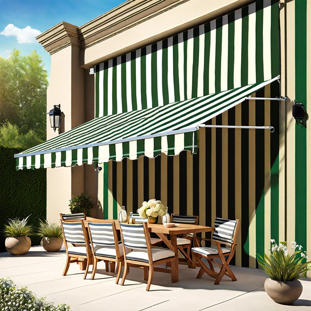 striped awning with canvas backdrop