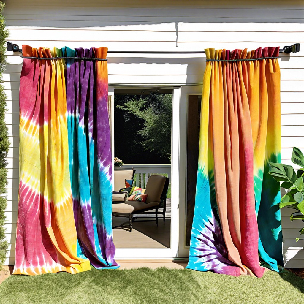 tie dye curtains with raffia blinds