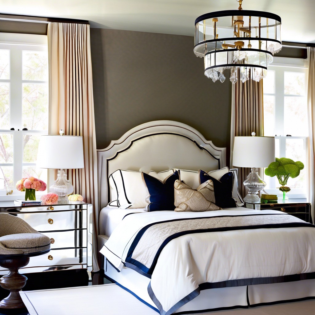 utilize a transparent or lucite headboard for minimal obstruction