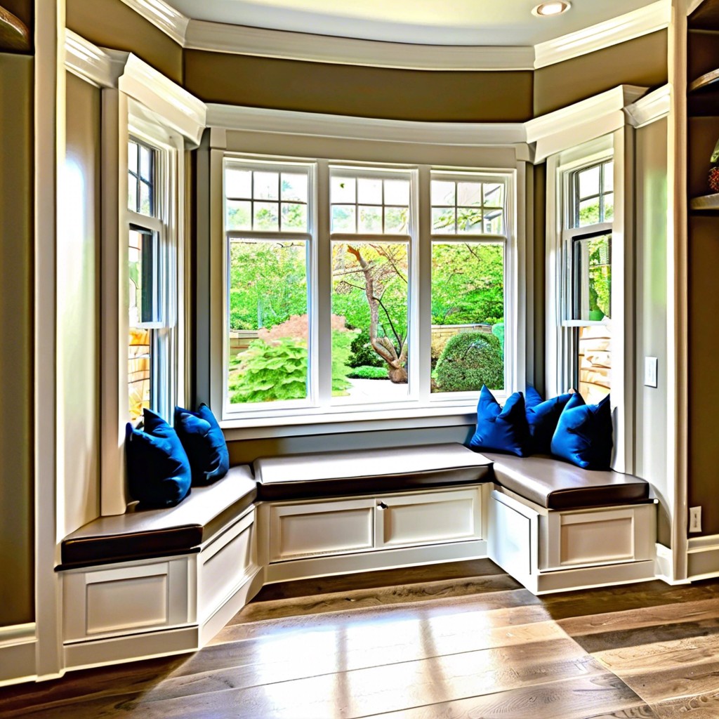 bay window bench with built in bookcase