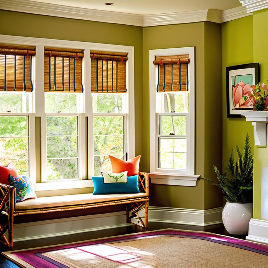 custom bamboo blinds with colorful trim