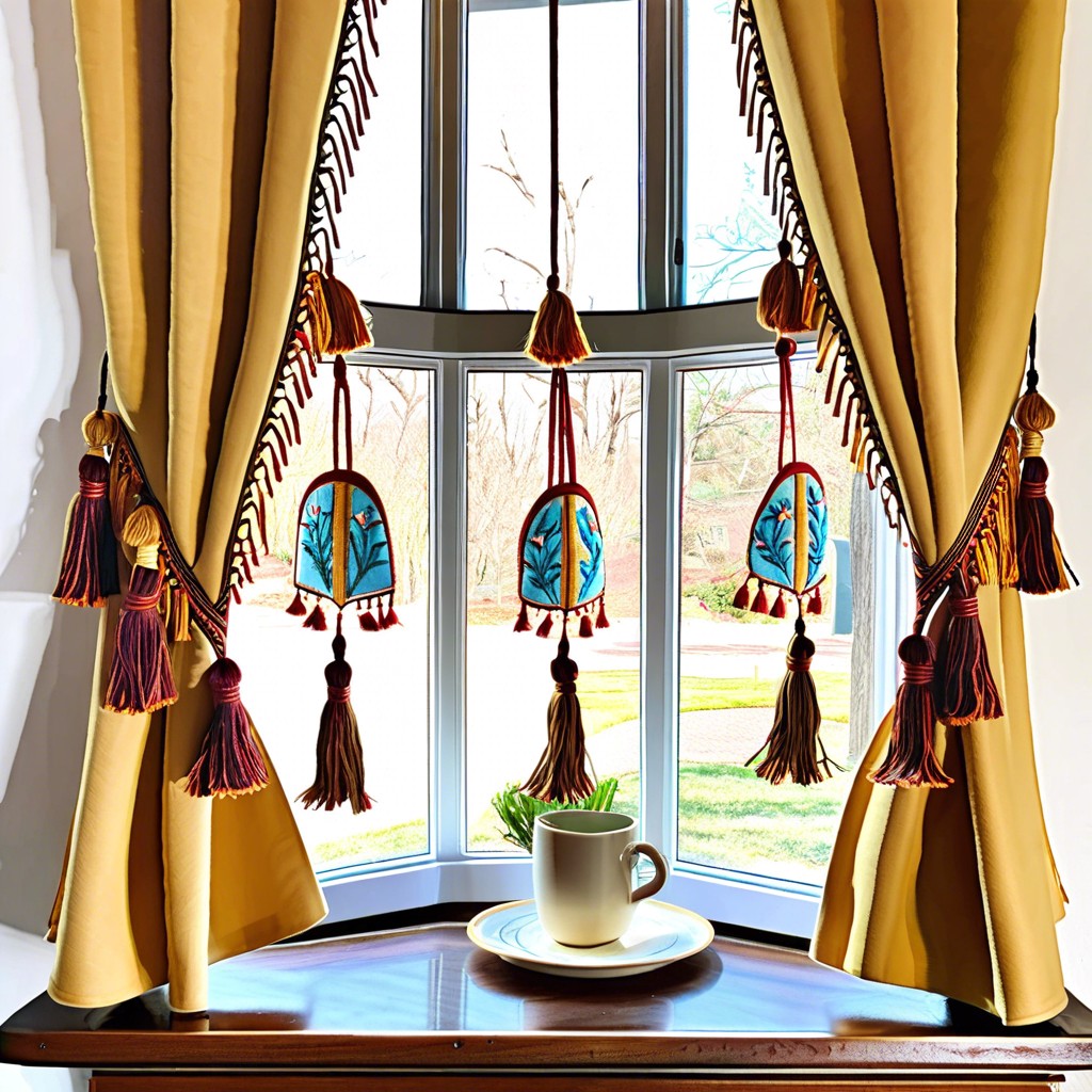 embroidered cafe curtains with tassels