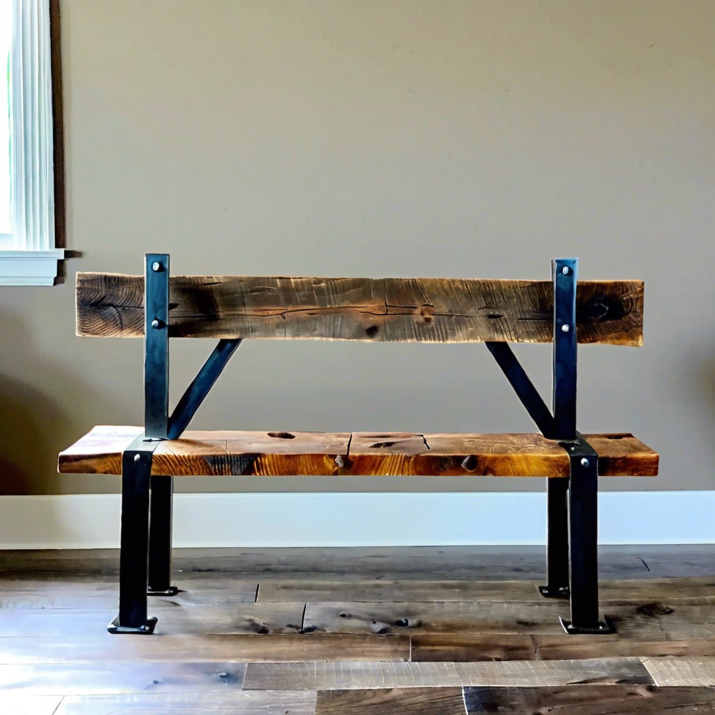 reclaimed barnwood bench with industrial legs