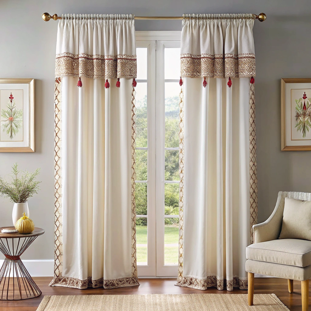 embroidered cotton panels with tassel fringe