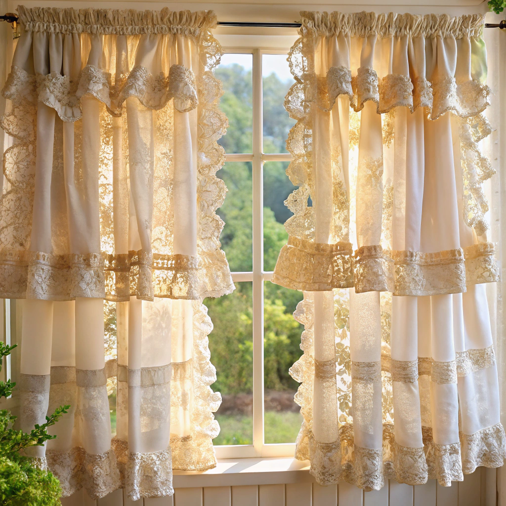shabby chic lace panels with ruffled edges