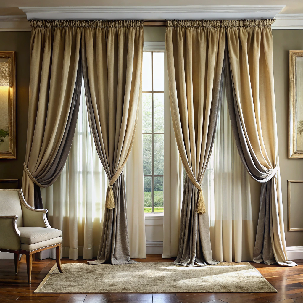 sheer linen drapes layered with velvet panels