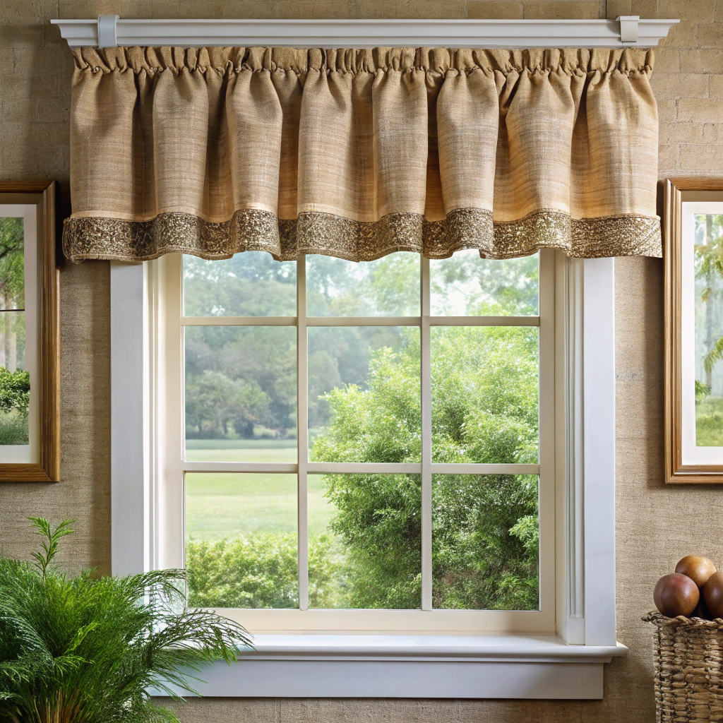 textured jute valences with cotton trim