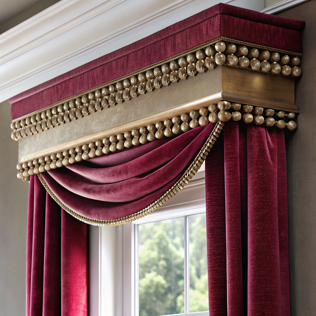 velvet cornices with nailhead trim
