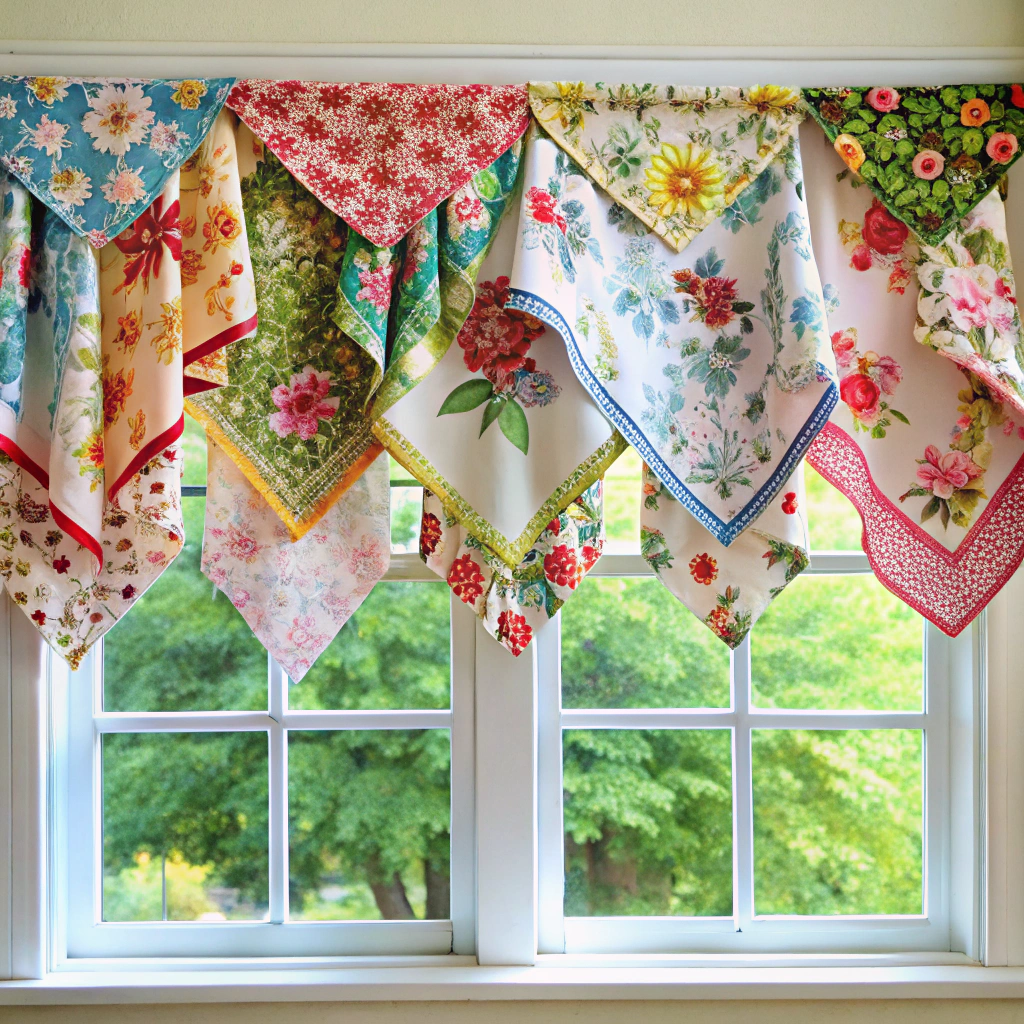 vintage handkerchief valance collage