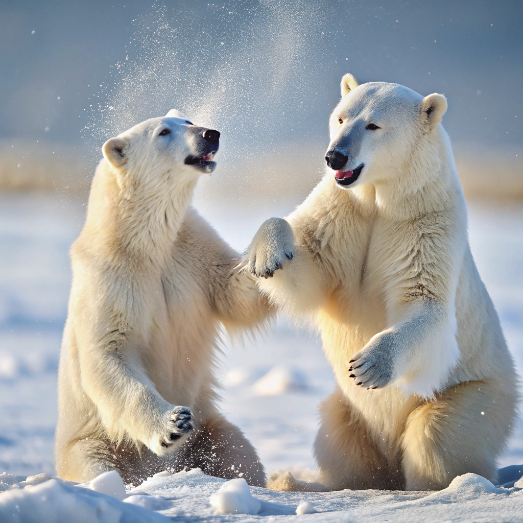 polar bears playing in snow