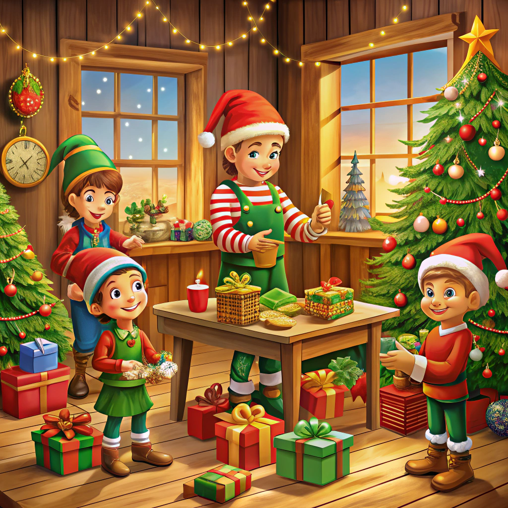 santas workshop with elves